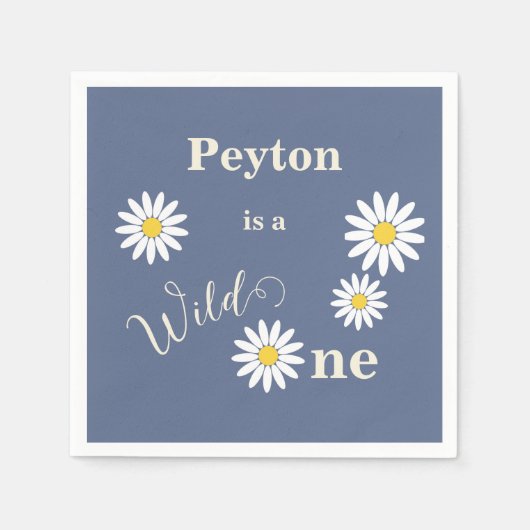 青と白のデイジーワイルドワン最初の誕生日 スタンダードカクテルナプキン (正面)