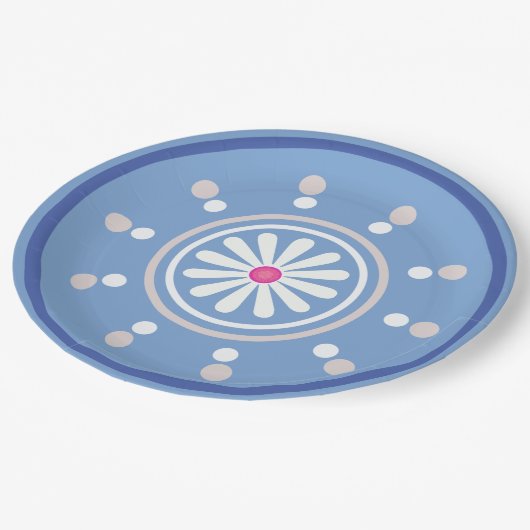 青と白のデイジー紙プレート ペーパープレート (アングル)