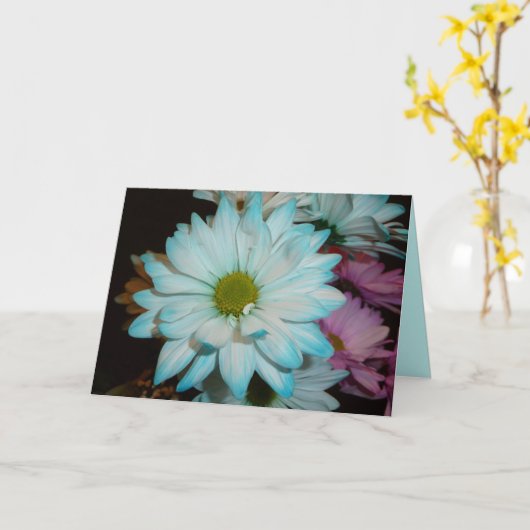 青と白のデイジー誕生日カード カード (黄色い花)