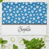 青と白のデイジー パーソナライズされた キッチンタオル (折り畳み)