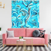 青と白のデジタル抽象芸術 キャンバスプリント (インサイチュ (リビング))