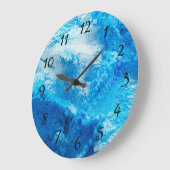 青と白のデジタ芸術的ルキューブアート ラージ壁時計 (傾斜)