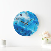 青と白のデジタ芸術的ルキューブアート ラージ壁時計 (ホーム)
