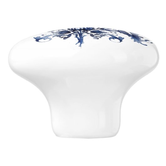 青と白のデルフトオーナメントと花 セラミックノブ (側面)