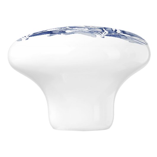 青と白のデルフトスタイルかわいいアヒルの花 セラミックノブ (側面)