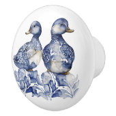 青と白のデルフトスタイルかわいいアヒルの花 セラミックノブ (右)
