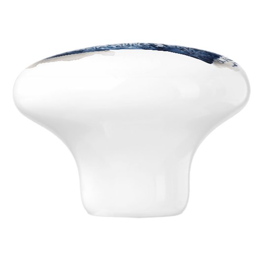 青と白のデルフトスタイルの王冠と花 セラミックノブ (側面)