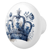 青と白のデルフトスタイルの王冠と花 セラミックノブ (右)