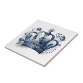 青と白のデルフトスタイルの王冠と花 タイル (側面)