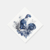 青と白のデルフトスタイルの雄鶏と花 スタンダードカクテルナプキン (角)