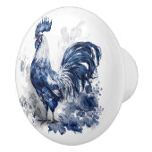 青と白のデルフトスタイルの雄鶏と花 セラミックノブ (右)