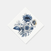 青と白のデルフトスタイルひまわり花束 スタンダードカクテルナプキン (角)