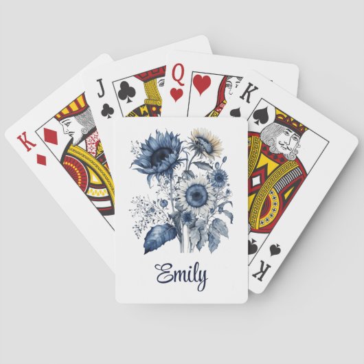 青と白のデルフトスタイルひまわり花束 トランプ (裏面)