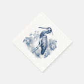 青と白のデルフトスタイルアートヘロンと花 スタンダードカクテルナプキン (角)