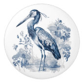 青と白のデルフトスタイルアートヘロンと花 セラミックノブ (正面)