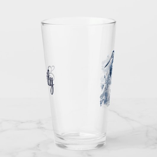 青と白のデルフトスタイルアートヘロンと花 タンブラーグラス (右)