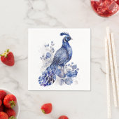 青と白のデルフトスタイルクジャク花 スタンダードカクテルナプキン (インサイチュ)