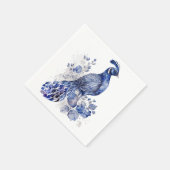 青と白のデルフトスタイルクジャク花 スタンダードカクテルナプキン (角)
