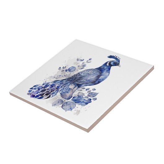 青と白のデルフトスタイルクジャク花 タイル (側面)