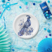 青と白のデルフトスタイルクジャク花 ペーパープレート (パーティー)