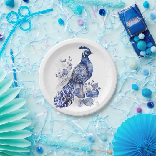 青と白のデルフトスタイルクジャク花 ペーパープレート (パーティー)