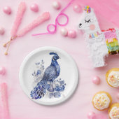 青と白のデルフトスタイルクジャク花 ペーパープレート (パーティー)