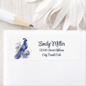 青と白のデルフトスタイルクジャク花 ラベル (インサイチュ)