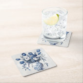 青と白のデルフトスタイルチューリップブーケデザイン スクエアペーパーコースター (インサイチュ)