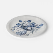 青と白のデルフトスタイルチューリップブーケデザイン ペーパープレート (アングル)