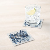 青と白のデルフトスタイルハウス伝統的ズ スクエアペーパーコースター (インサイチュ)