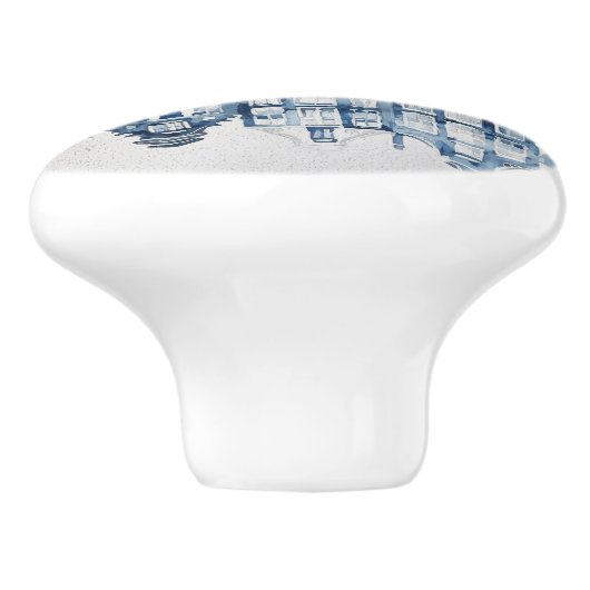 青と白のデルフトスタイルハウス伝統的ズ セラミックノブ (側面)