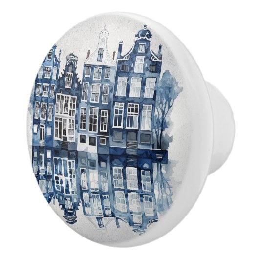 青と白のデルフトスタイルハウス伝統的ズ セラミックノブ (右)