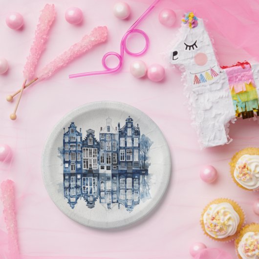 青と白のデルフトスタイルハウス伝統的ズ ペーパープレート (パーティー)