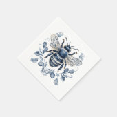 青と白のデルフトスタイルビーデザインと花 スタンダードカクテルナプキン (角)