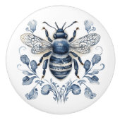 青と白のデルフトスタイルビーデザインと花 セラミックノブ (正面)