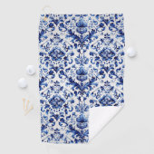 青と白のデルフトスタイルフローラオーナメントパターン ゴルフタオル (インサイチュ)