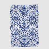 青と白のデルフトスタイルフローラオーナメントパターン ゴルフタオル (正面)