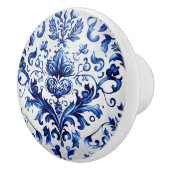 青と白のデルフトスタイルフローラオーナメントパターン セラミックノブ (右)