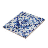 青と白のデルフトスタイルフローラオーナメントパターン タイル (側面)