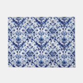 青と白のデルフトスタイルフローラオーナメントパターン ドアマット (正面)