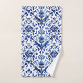 青と白のデルフトスタイルフローラオーナメントパターン バスタオルセット (ハンドタオル)