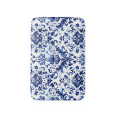 青と白のデルフトスタイルフローラオーナメントパターン バスマット (正面縦)