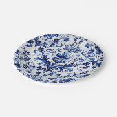 青と白のデルフトスタイルフローラオーナメントパターン ペーパープレート (アングル)
