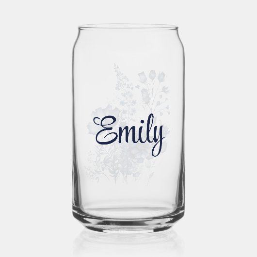 青と白のデルフトスタイルワイルドフラワーブーケ ガラス缶 (裏面)