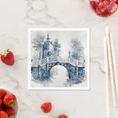 青と白のデルフトスタイル風景 スタンダードカクテルナプキン (インサイチュ)