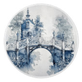 青と白のデルフトスタイル風景 セラミックノブ (正面)