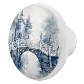 青と白のデルフトスタイル風景 セラミックノブ (右)