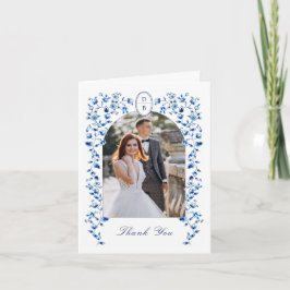 青と白のデルフトフォト結婚ズ サンキューカード
