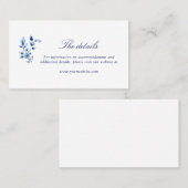 青と白のデルフト結婚の詳細カード プレイスカード (正面/裏面)