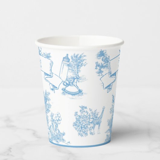 青と白のトイルドジュエベイビーシャワー 紙コップ (左)